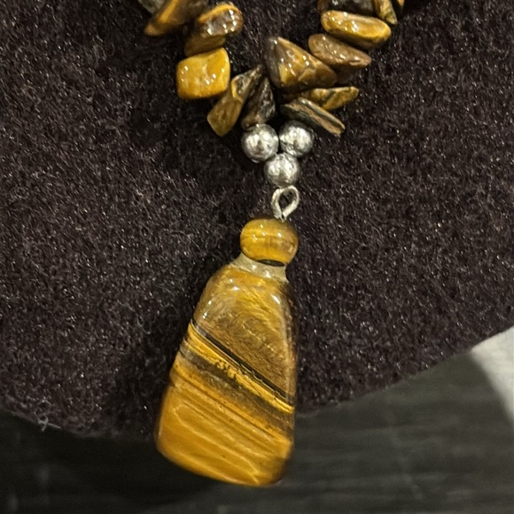 Tigers Eye Brown Stone Chip Bead Beaded Pendant Necklace Focus Creativity - Picture 2 of 7